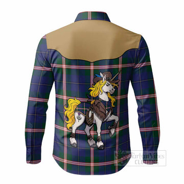 Canadian Centennial Tartan Long Sleeve Button Shirts Rodeo Unicorn Retro Style