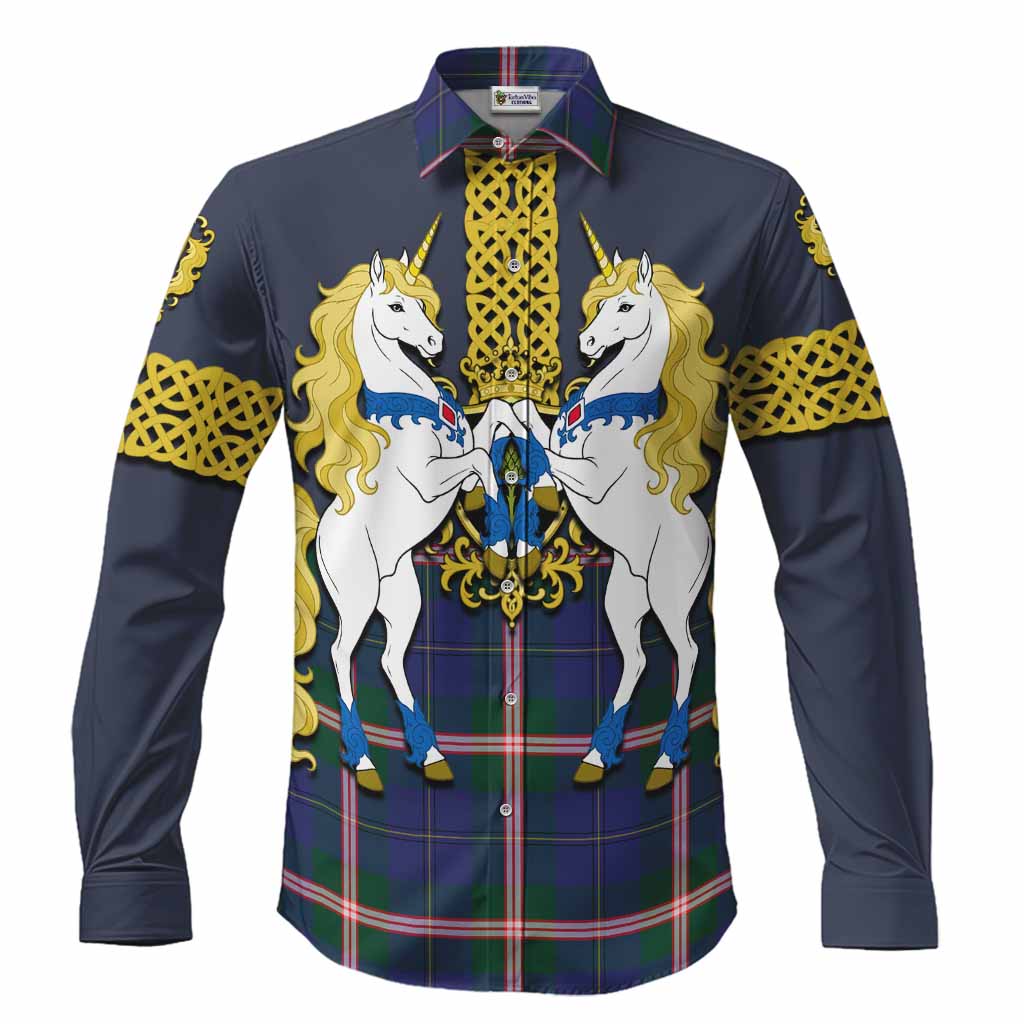 Canadian Centennial Tartan Long Sleeve Button Shirts Unicorn Celtic Knot And Thistle Emblem