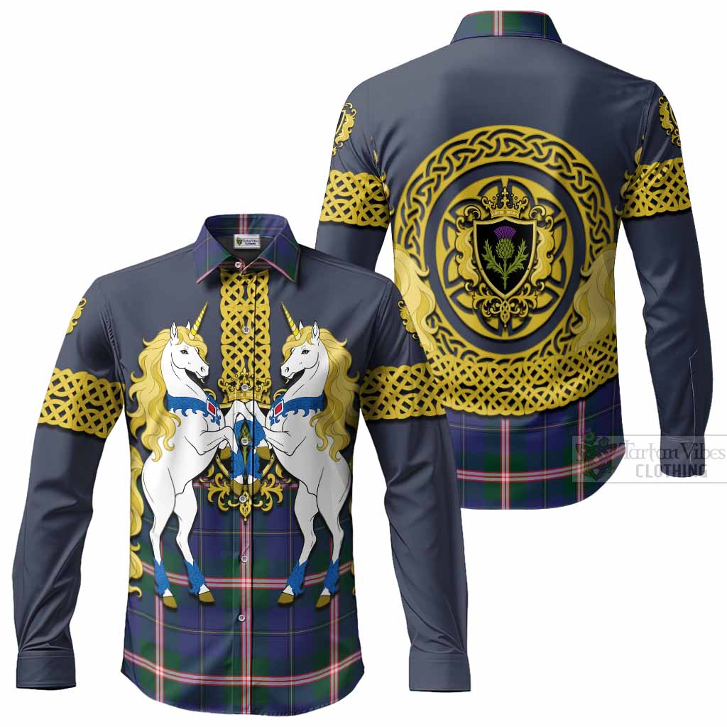 Canadian Centennial Tartan Long Sleeve Button Shirts Unicorn Celtic Knot And Thistle Emblem
