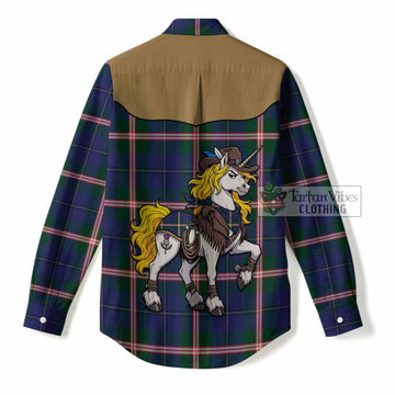 Canadian Centennial Tartan Women Casual Shirt Rodeo Unicorn Retro Style