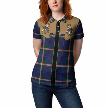 Canadian Centennial Tartan Women Polo Shirt Rodeo Unicorn Retro Style