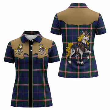 Canadian Centennial Tartan Women Polo Shirt Rodeo Unicorn Retro Style