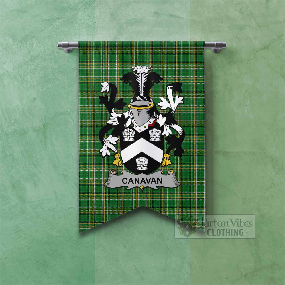 Tartan Vibes Clothing Canavan Irish Clan Tartan Gonfalon, Tartan Banner with Coat of Arms