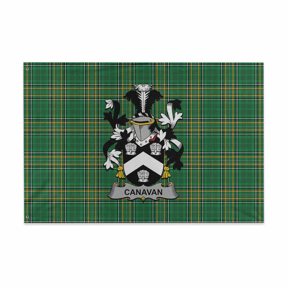 Tartan Vibes Clothing Canavan Irish Clan Tartan House Flag with Coat of Arms