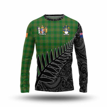 Canton Irish Clan Tartan Long Sleeve T-Shirt with Coat of Arms New Zealand Silver Fern Half Style