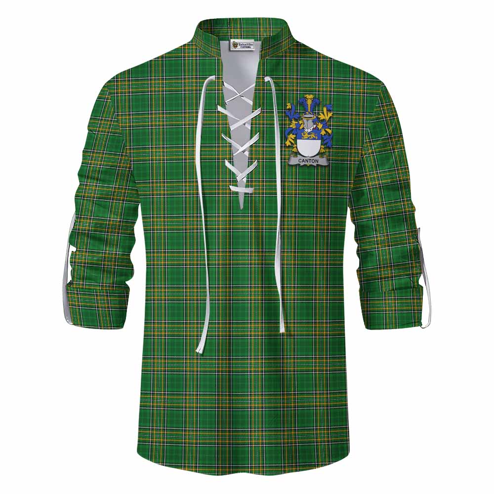 Tartan Vibes Clothing Canton Irish Clan Tartan Ghillie Kilt Shirt with Coat of Arms