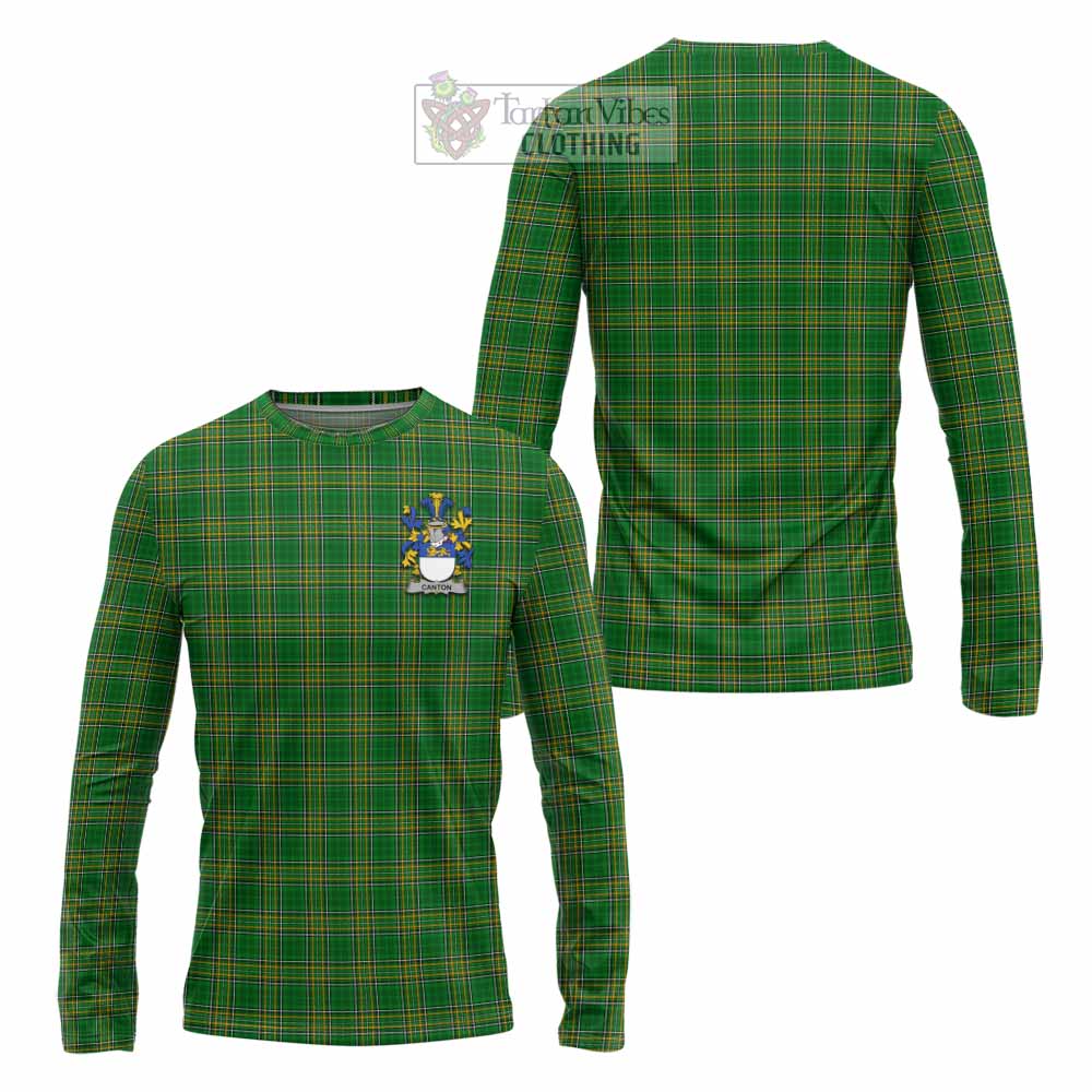 Tartan Vibes Clothing Canton Irish Clan Tartan Long Sleeve T-Shirt with Coat of Arms