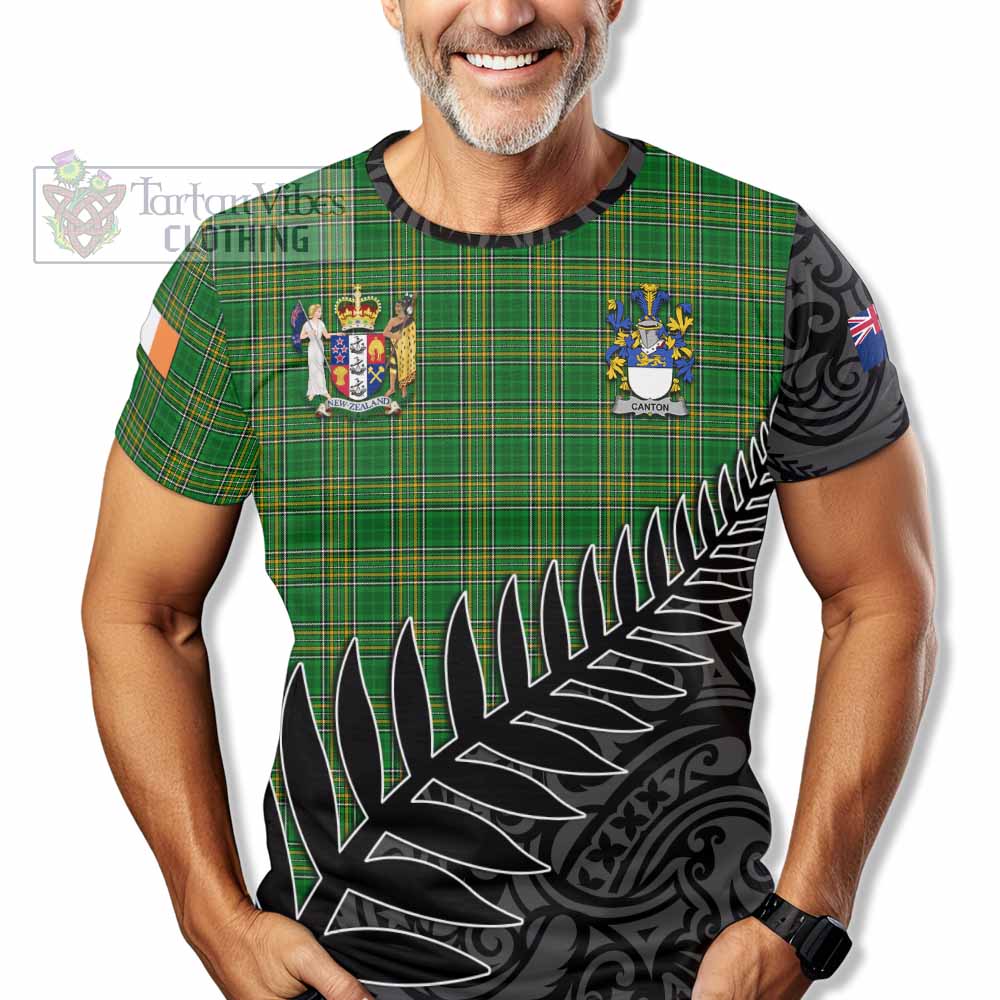 Tartan Vibes Clothing Canton Irish Clan Tartan T-Shirt with Coat of Arms New Zealand Silver Fern Half Style