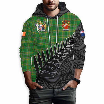 Tartan Vibes Clothing Cantwell Irish Clan Tartan Hoodie with Coat of Arms New Zealand Silver Fern Half Style