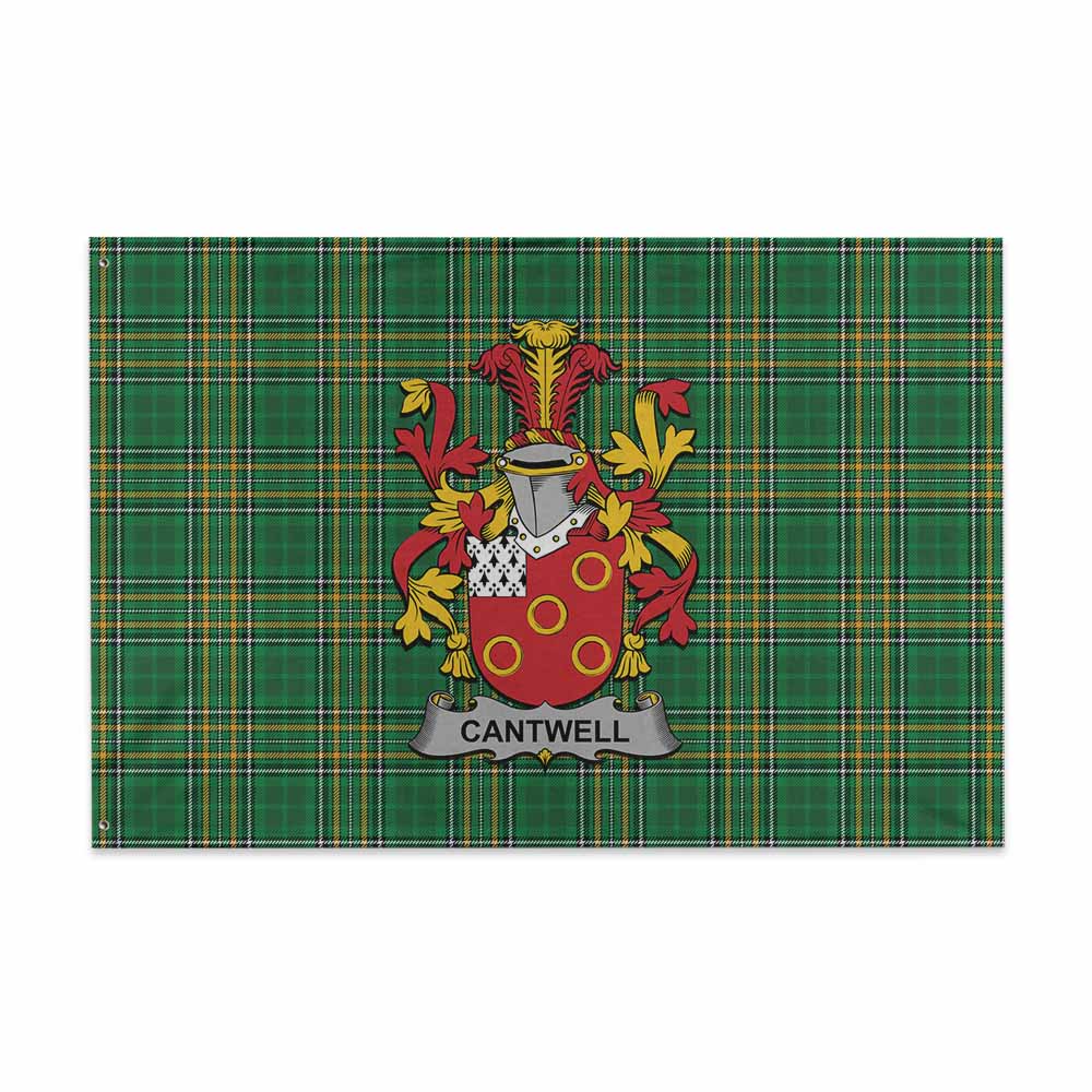 Tartan Vibes Clothing Cantwell Irish Clan Tartan House Flag with Coat of Arms