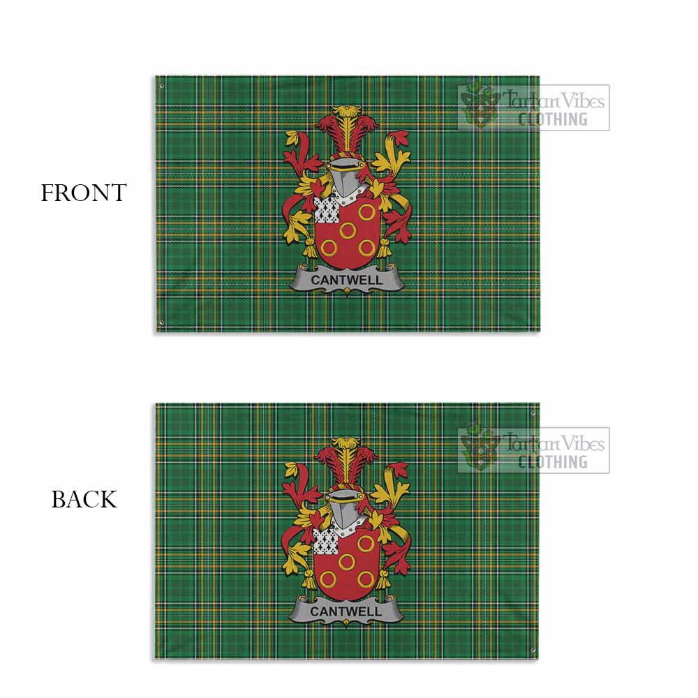 Tartan Vibes Clothing Cantwell Irish Clan Tartan House Flag with Coat of Arms