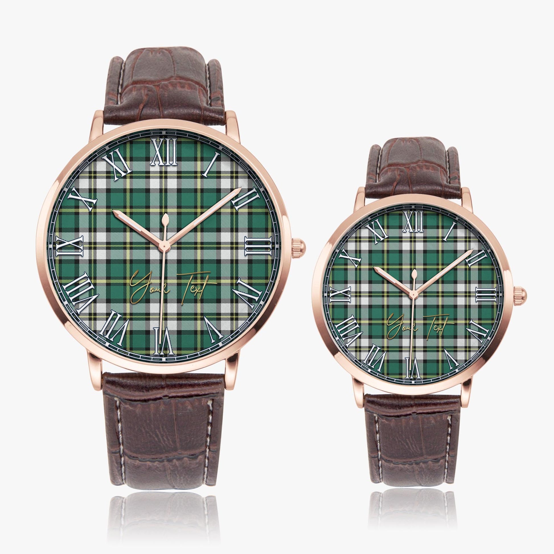 Cape Breton Island Canada Tartan Personalized Your Text Leather Trap Quartz Watch Ultra Thin Rose Gold Case With Brown Leather Strap - Tartanvibesclothing