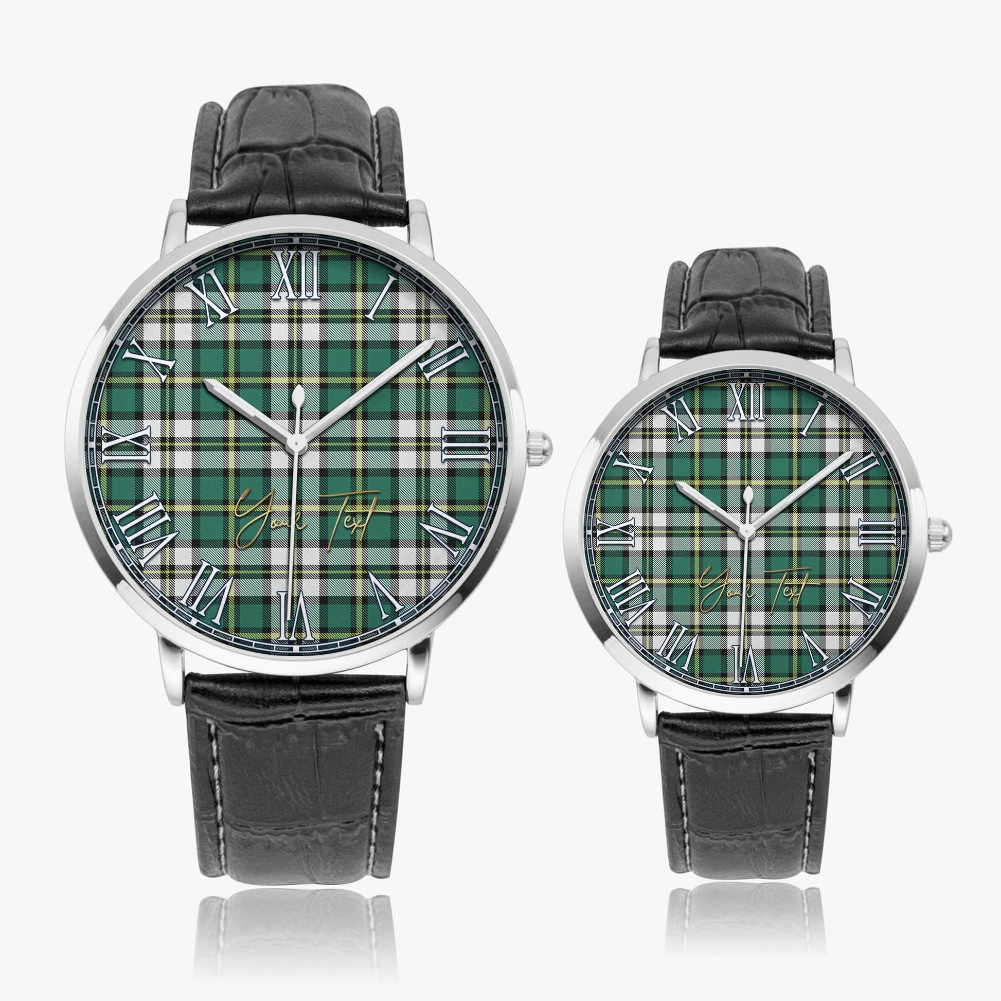Cape Breton Island Canada Tartan Personalized Your Text Leather Trap Quartz Watch Ultra Thin Silver Case With Black Leather Strap - Tartanvibesclothing