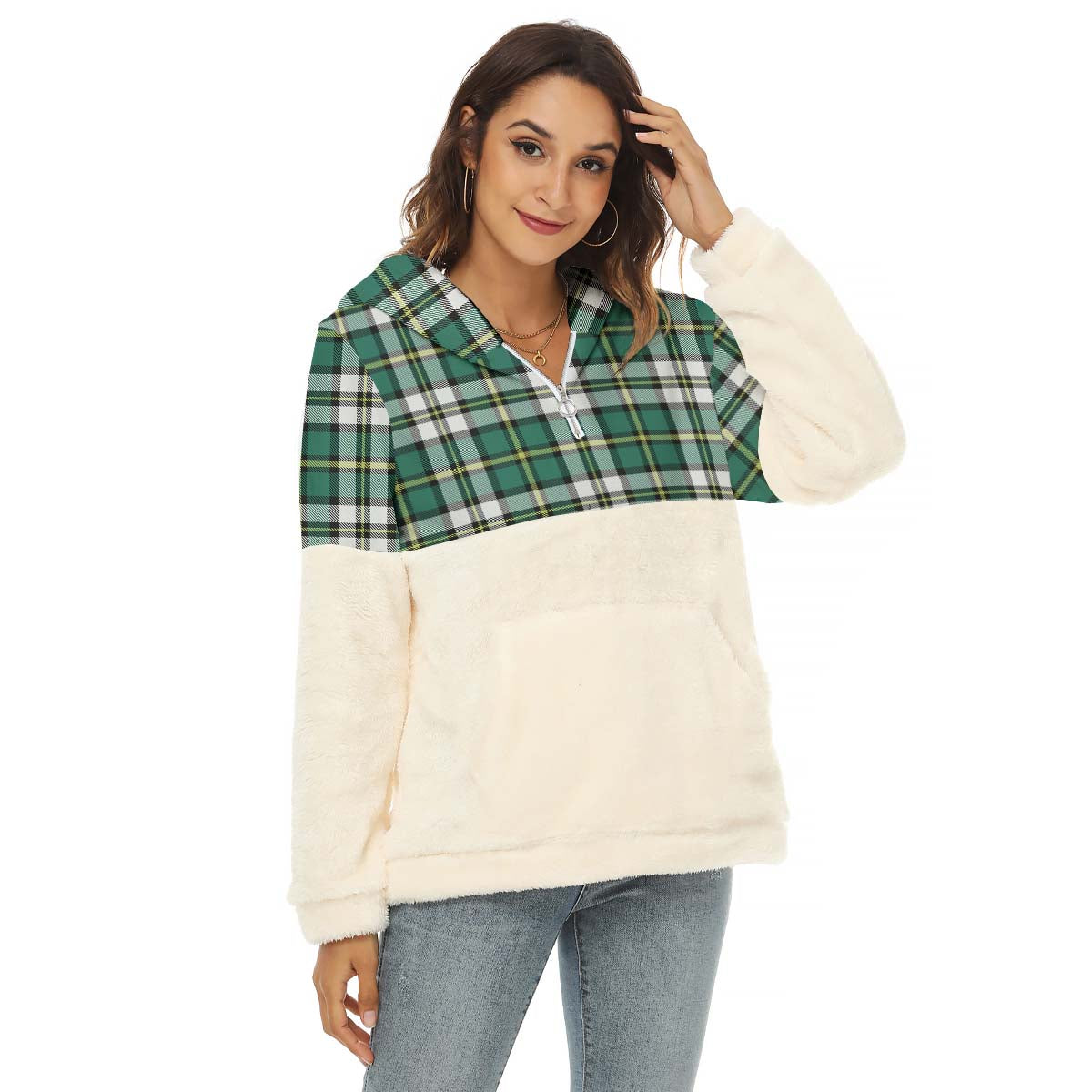 Cape Breton Island Canada Tartan Women's Borg Fleece Hoodie With Half Zip Female - Tartan Vibes Clothing