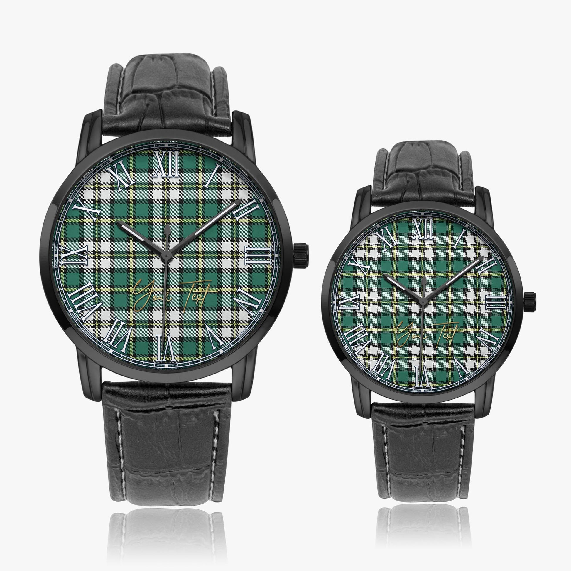 Cape Breton Island Canada Tartan Personalized Your Text Leather Trap Quartz Watch Wide Type Black Case With Black Leather Strap - Tartanvibesclothing