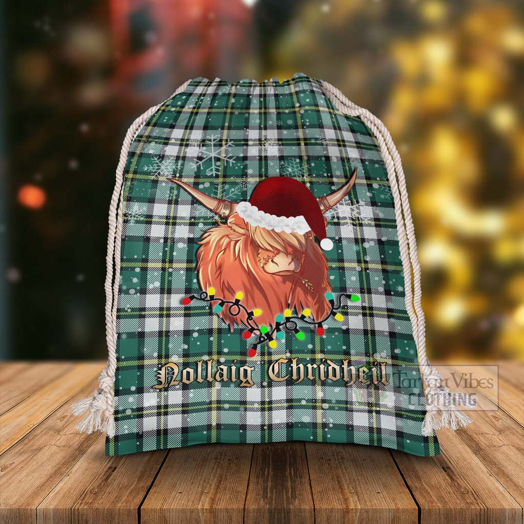 Tartan Vibes Clothing Cape Breton Island Canada Tartan Christmas Santa's Bag with Highland Cow