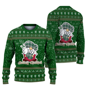 Cape Breton Island Canada Clan Christmas Family Knitted Sweater with Funny Gnome Playing Bagpipes