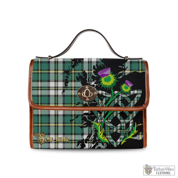 Cape Breton Island Canada Tartan Waterproof Canvas Bag with Scotland Map and Thistle Celtic Accents