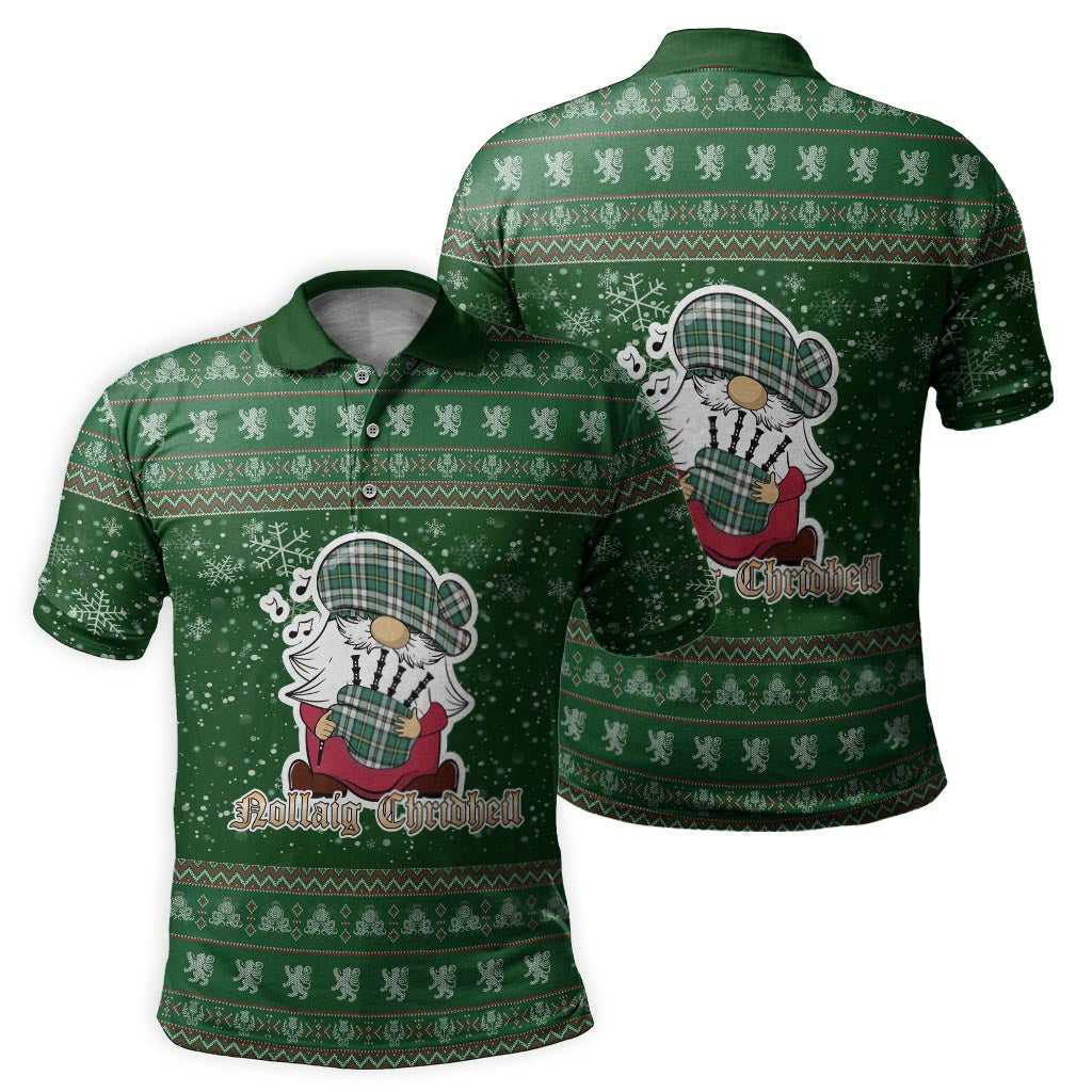 Cape Breton Island Canada Clan Christmas Family Polo Shirt with Funny Gnome Playing Bagpipes - Tartanvibesclothing