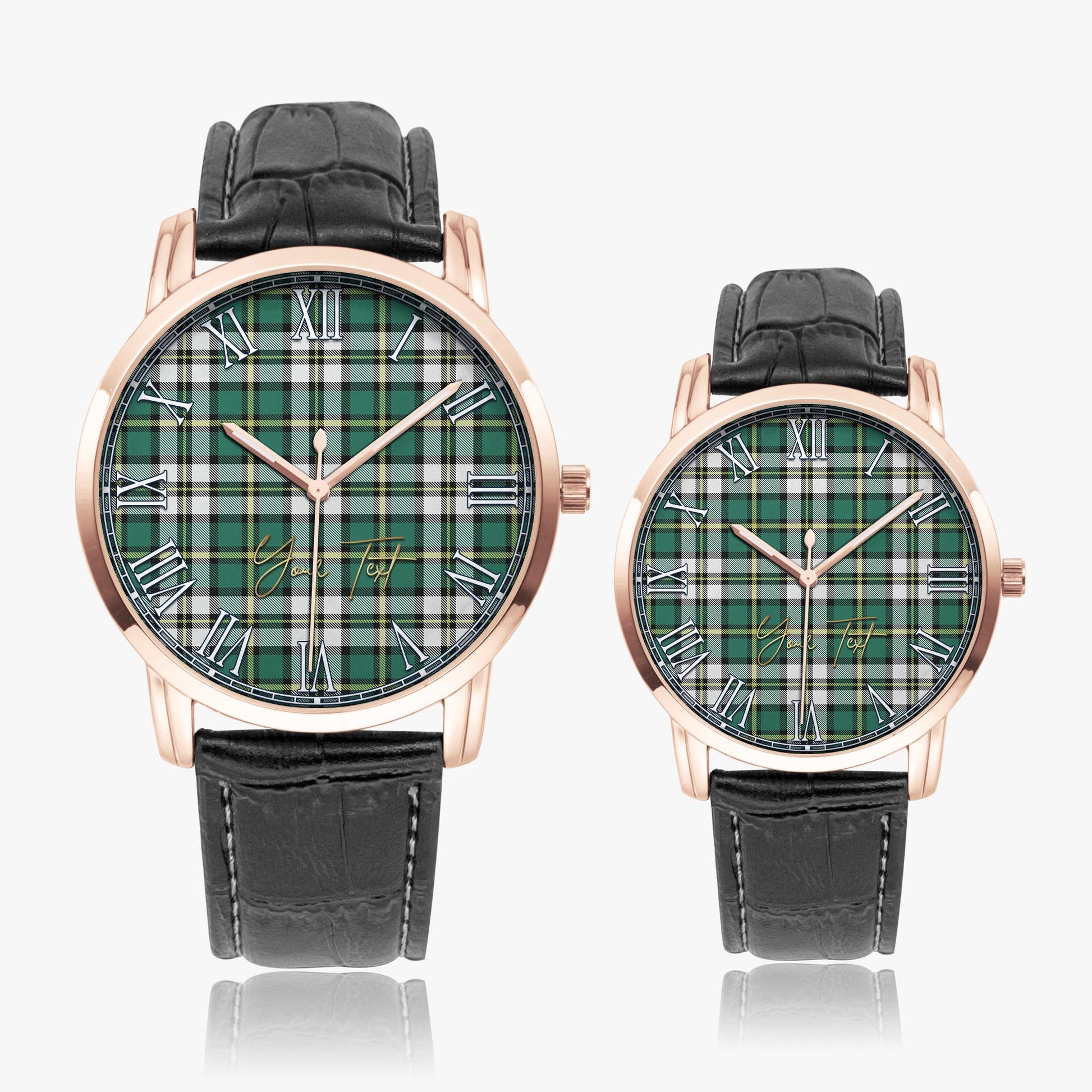 Cape Breton Island Canada Tartan Personalized Your Text Leather Trap Quartz Watch Wide Type Rose Gold Case With Black Leather Strap - Tartanvibesclothing