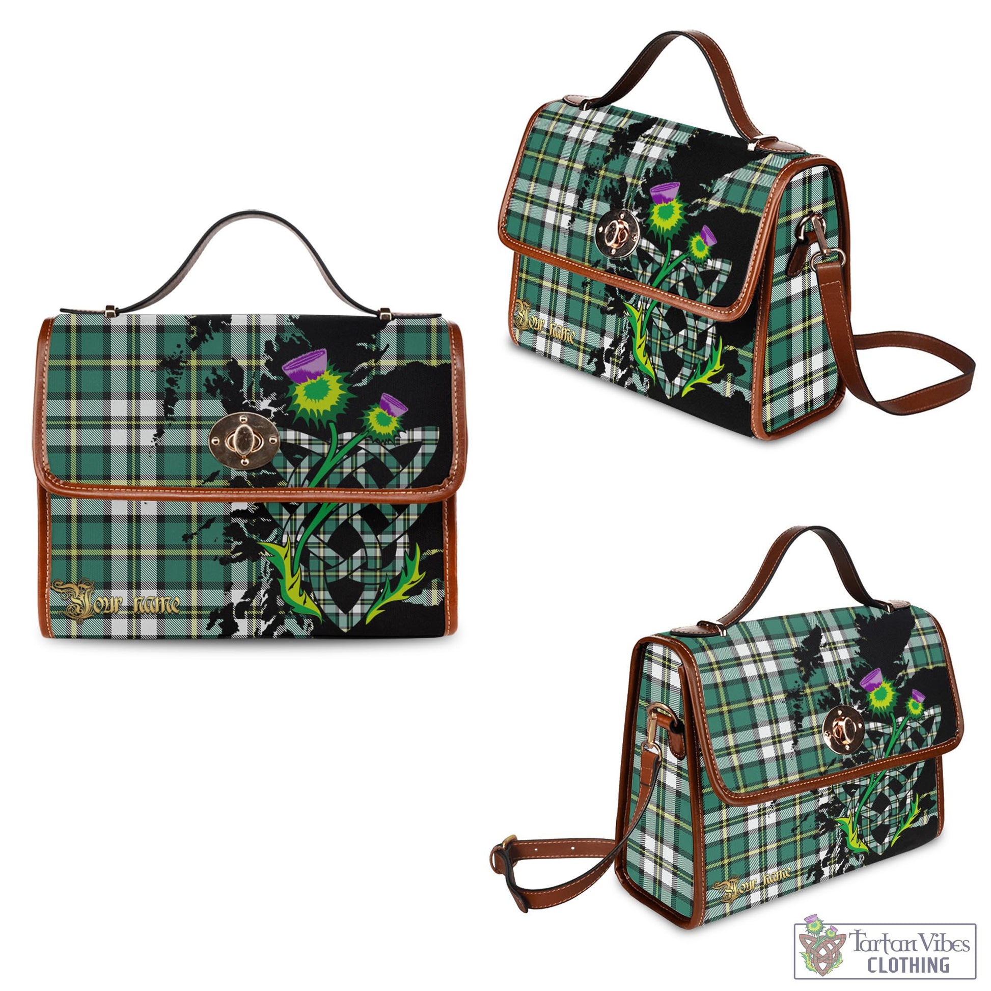 Tartan Vibes Clothing Cape Breton Island Canada Tartan Waterproof Canvas Bag with Scotland Map and Thistle Celtic Accents