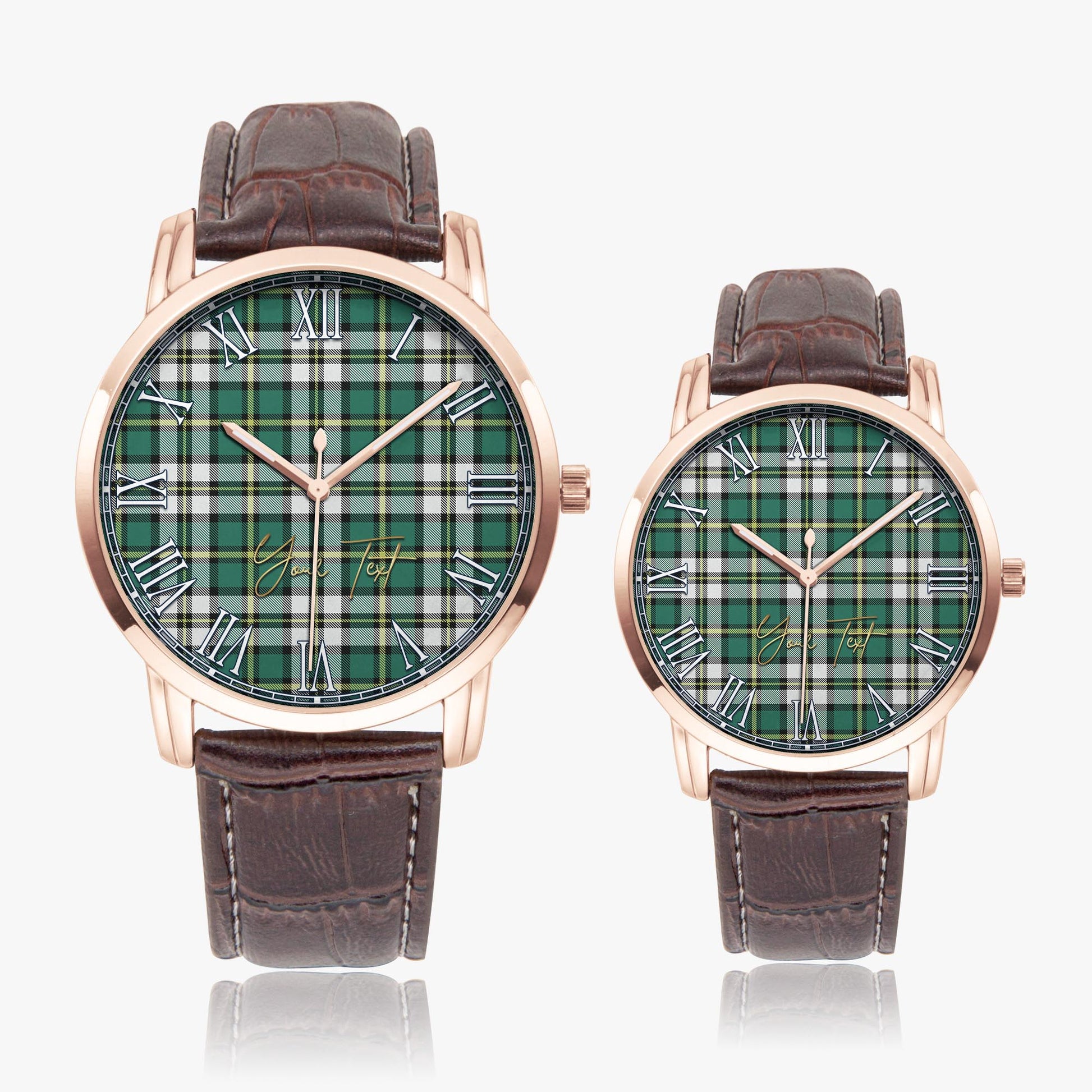 Cape Breton Island Canada Tartan Personalized Your Text Leather Trap Quartz Watch Wide Type Rose Gold Case With Brown Leather Strap - Tartanvibesclothing