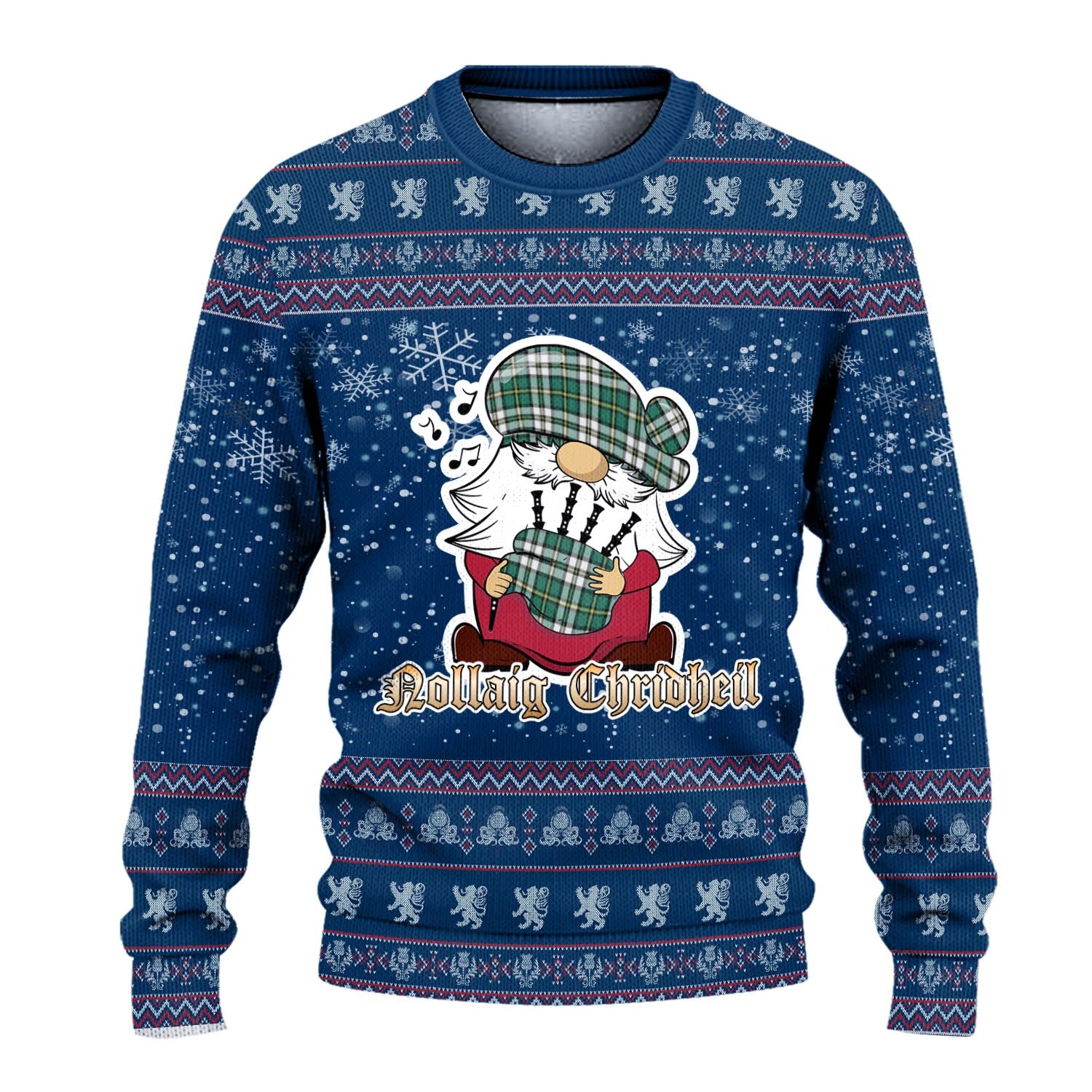 Cape Breton Island Canada Clan Christmas Family Knitted Sweater with Funny Gnome Playing Bagpipes - Tartanvibesclothing