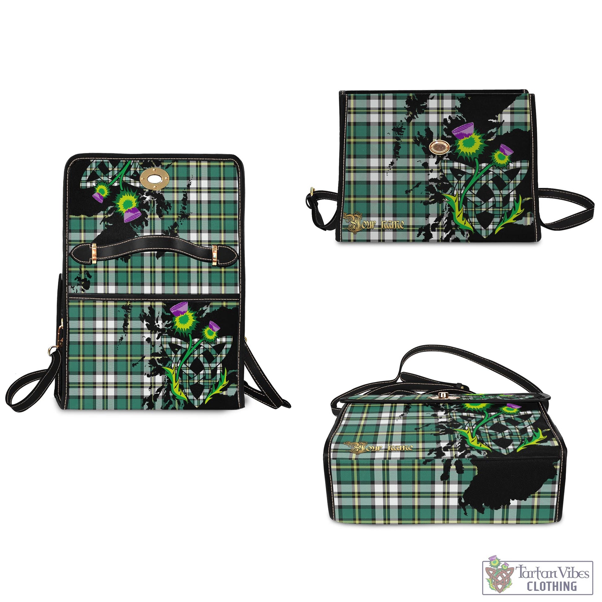 Tartan Vibes Clothing Cape Breton Island Canada Tartan Waterproof Canvas Bag with Scotland Map and Thistle Celtic Accents