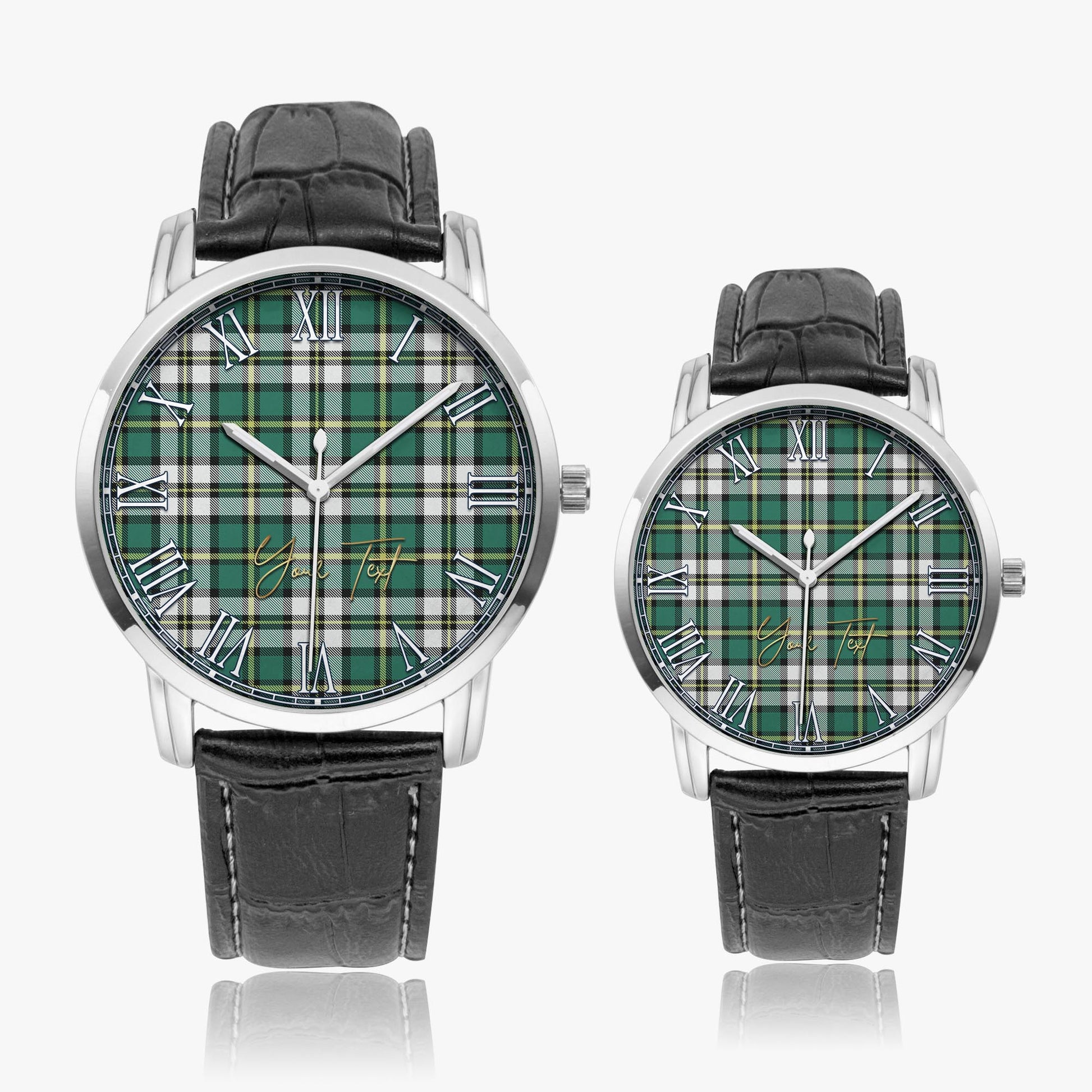 Cape Breton Island Canada Tartan Personalized Your Text Leather Trap Quartz Watch Wide Type Silver Case With Black Leather Strap - Tartanvibesclothing