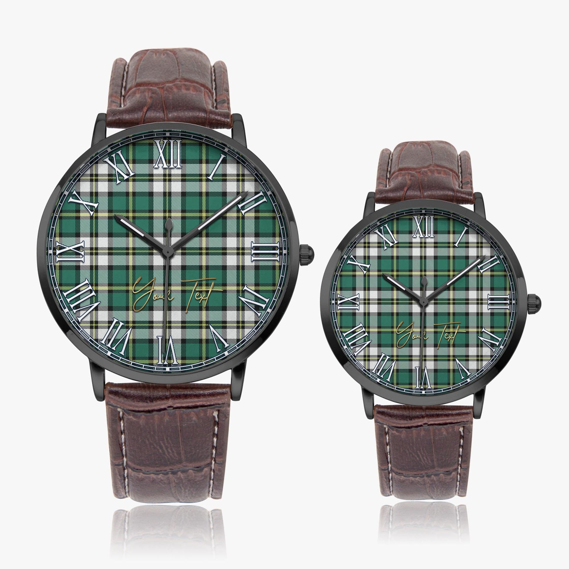 Cape Breton Island Canada Tartan Personalized Your Text Leather Trap Quartz Watch Ultra Thin Black Case With Brown Leather Strap - Tartanvibesclothing
