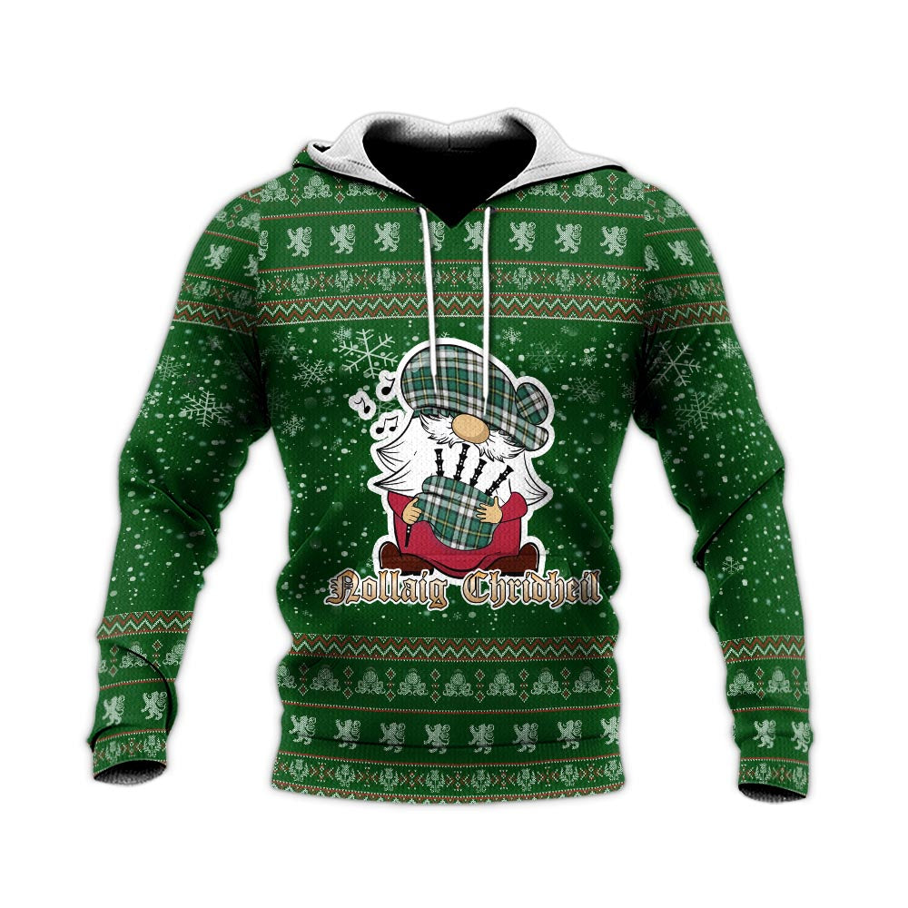 Cape Breton Island Canada Clan Christmas Knitted Hoodie with Funny Gnome Playing Bagpipes - Tartanvibesclothing