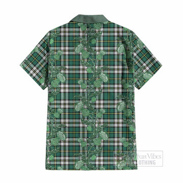 Cape Breton Island Canada Tartan Cotton Hawaiian Shirt Seamless Scottish Thistle Flowers