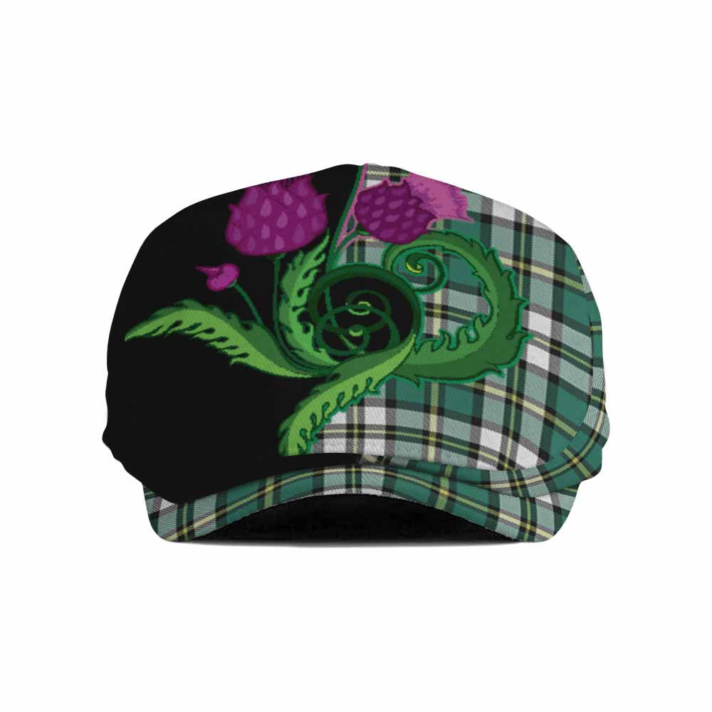 Cape Breton Island Canada Tartan Flat Cap, Jeff Cap Traditional Scottish Thistle