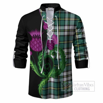 Cape Breton Island Canada Tartan Ghillie Shirt Traditional Scottish Thistle