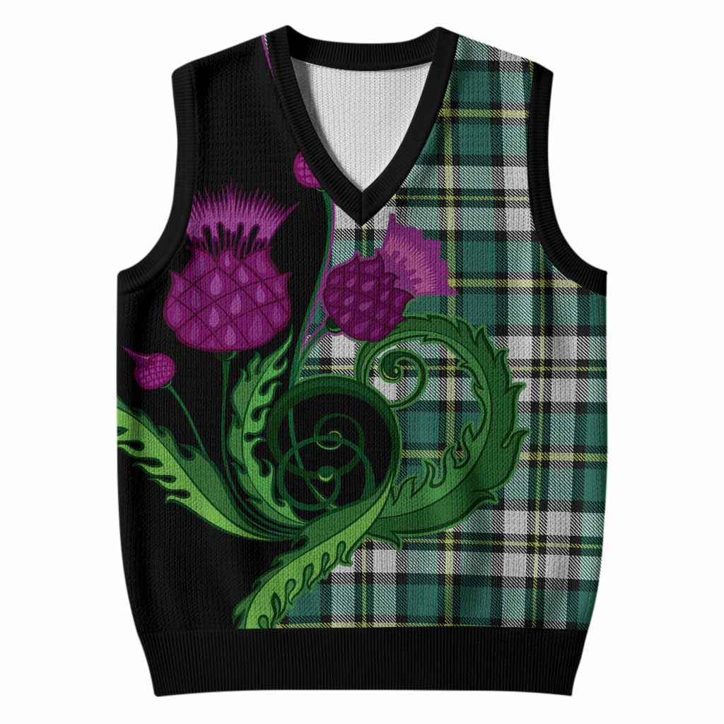 Cape Breton Island Canada Tartan Knitted V-Neck Vest Traditional Scottish Thistle
