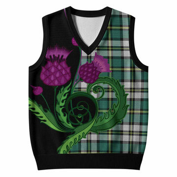 Cape Breton Island Canada Tartan Knitted V-Neck Vest Traditional Scottish Thistle