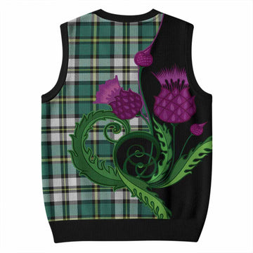 Cape Breton Island Canada Tartan Knitted V-Neck Vest Traditional Scottish Thistle