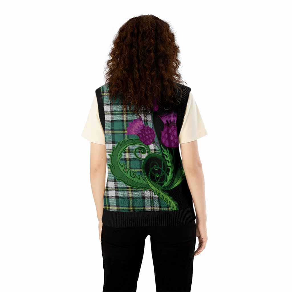 Cape Breton Island Canada Tartan Knitted V-Neck Vest Traditional Scottish Thistle