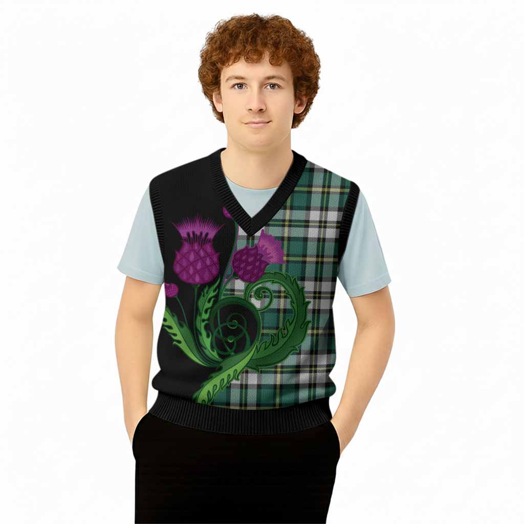 Cape Breton Island Canada Tartan Knitted V-Neck Vest Traditional Scottish Thistle