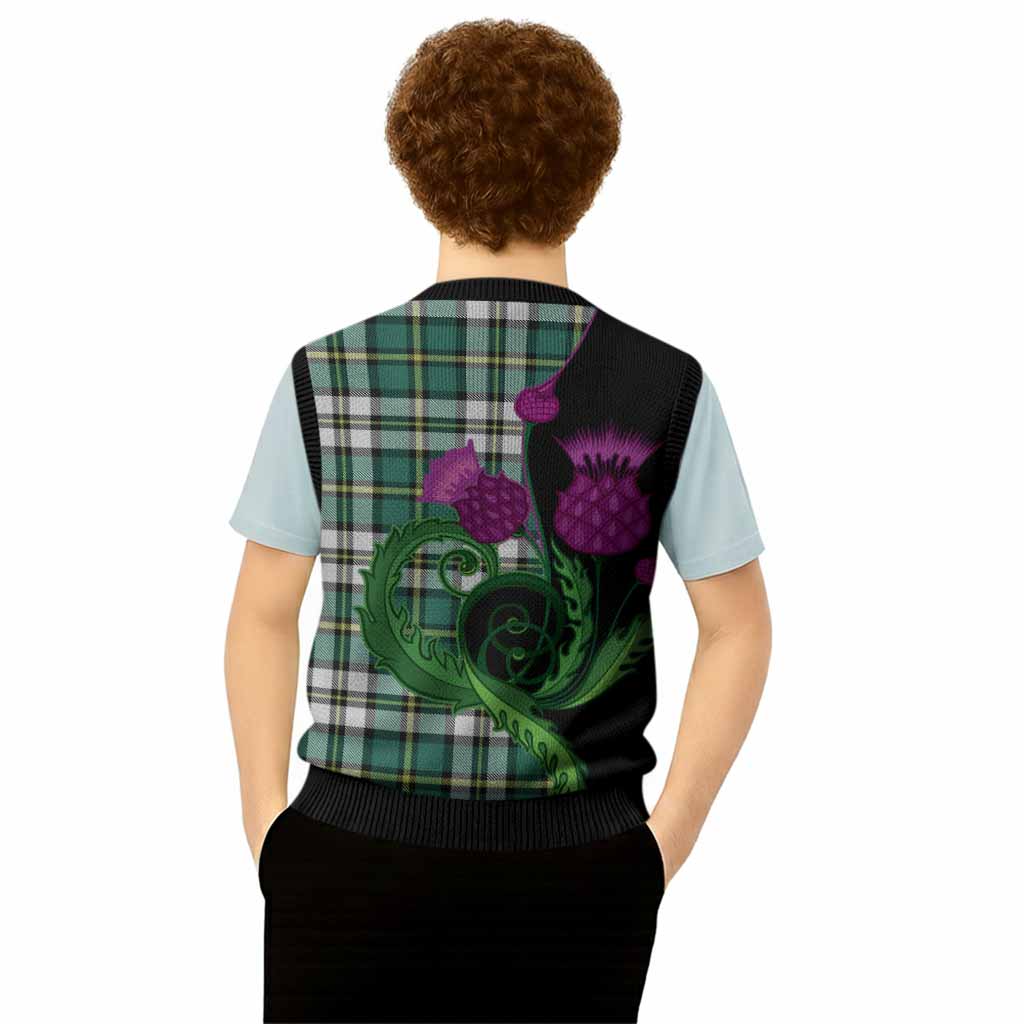 Cape Breton Island Canada Tartan Knitted V-Neck Vest Traditional Scottish Thistle
