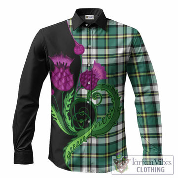 Cape Breton Island Canada Tartan Long Sleeve Button Shirts Traditional Scottish Thistle