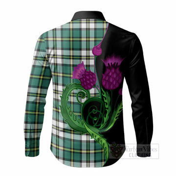 Cape Breton Island Canada Tartan Long Sleeve Button Shirts Traditional Scottish Thistle