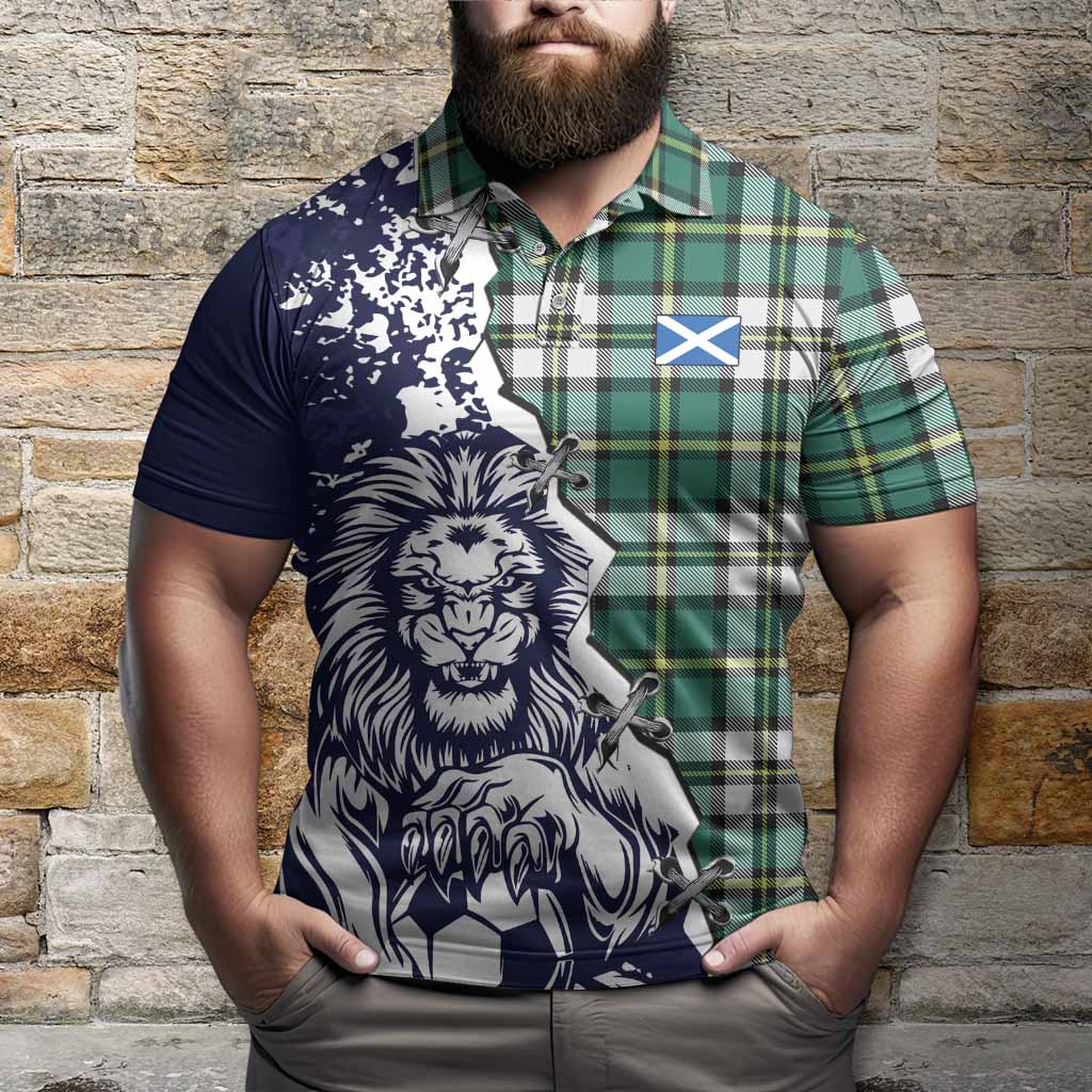 Cape Breton Island Canada Tartan Scottish Polo Shirt Angry Lion With Soccer Ball Style
