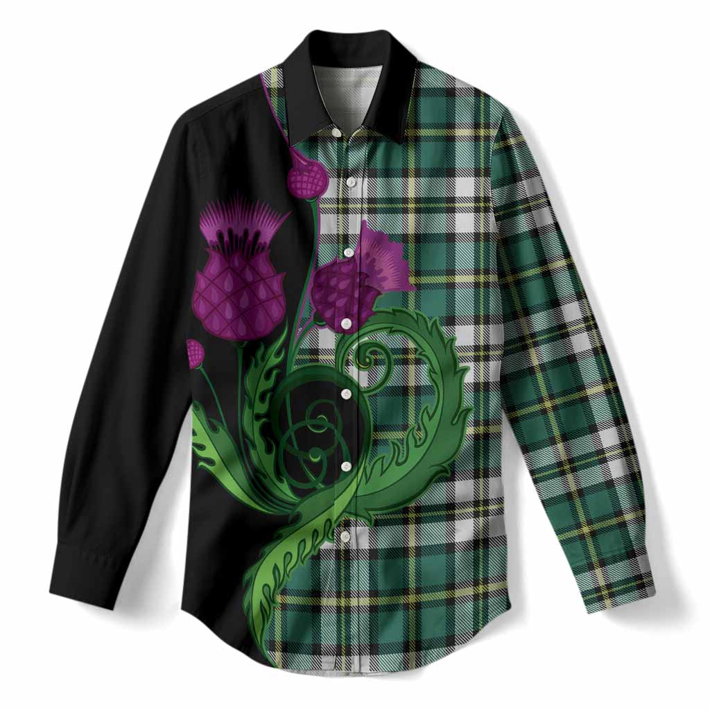 Cape Breton Island Canada Tartan Women Casual Shirt Traditional Scottish Thistle