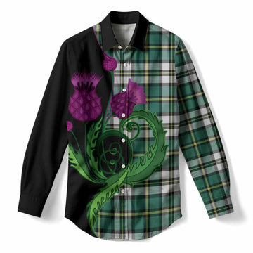 Cape Breton Island Canada Tartan Women Casual Shirt Traditional Scottish Thistle