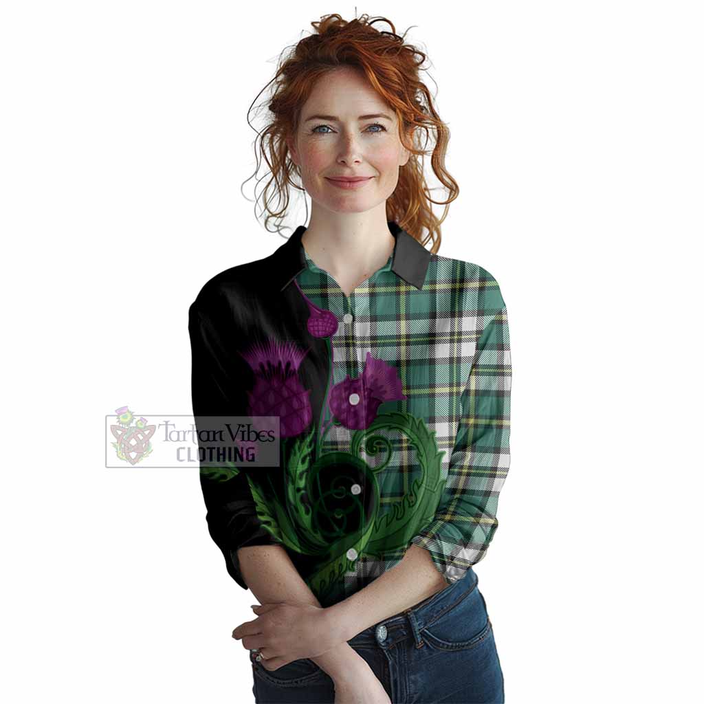 Cape Breton Island Canada Tartan Women Casual Shirt Traditional Scottish Thistle