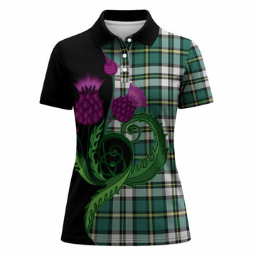 Cape Breton Island Canada Tartan Women Polo Shirt Traditional Scottish Thistle
