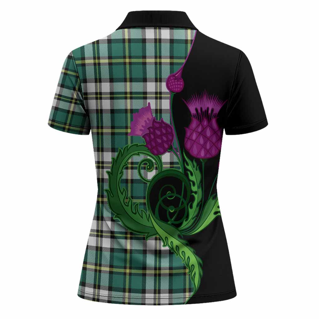 Cape Breton Island Canada Tartan Women Polo Shirt Traditional Scottish Thistle