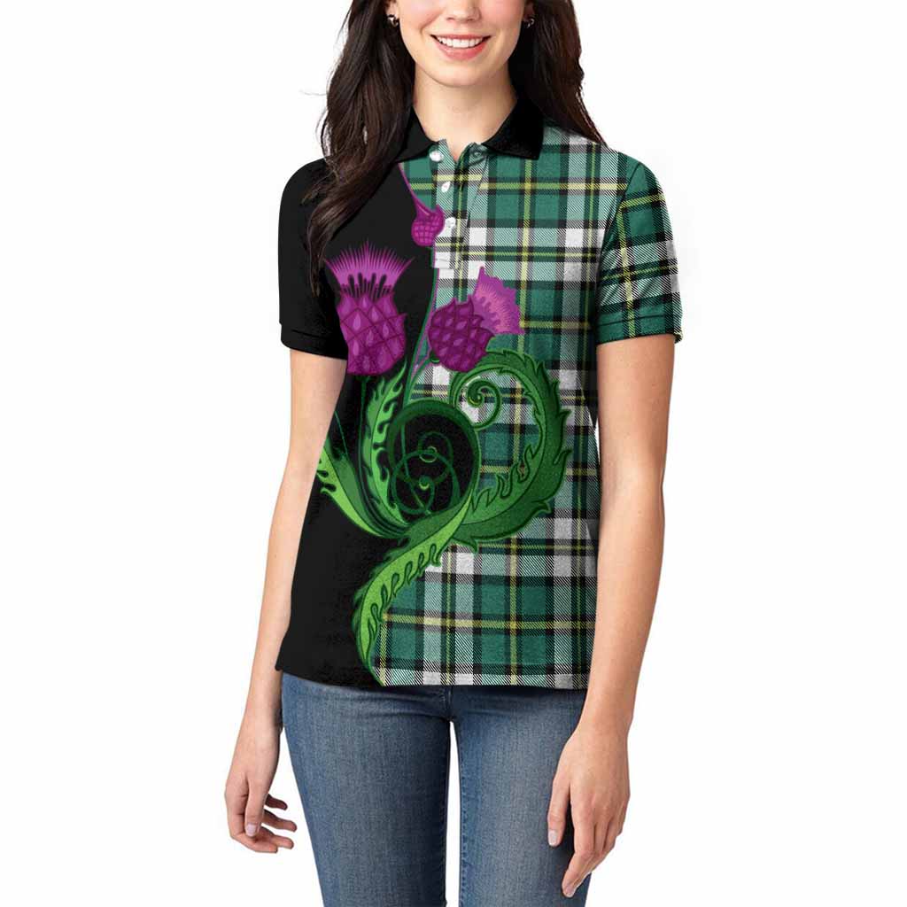 Cape Breton Island Canada Tartan Women Polo Shirt Traditional Scottish Thistle