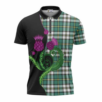 Cape Breton Island Canada Tartan Zipper Polo Shirt Traditional Scottish Thistle